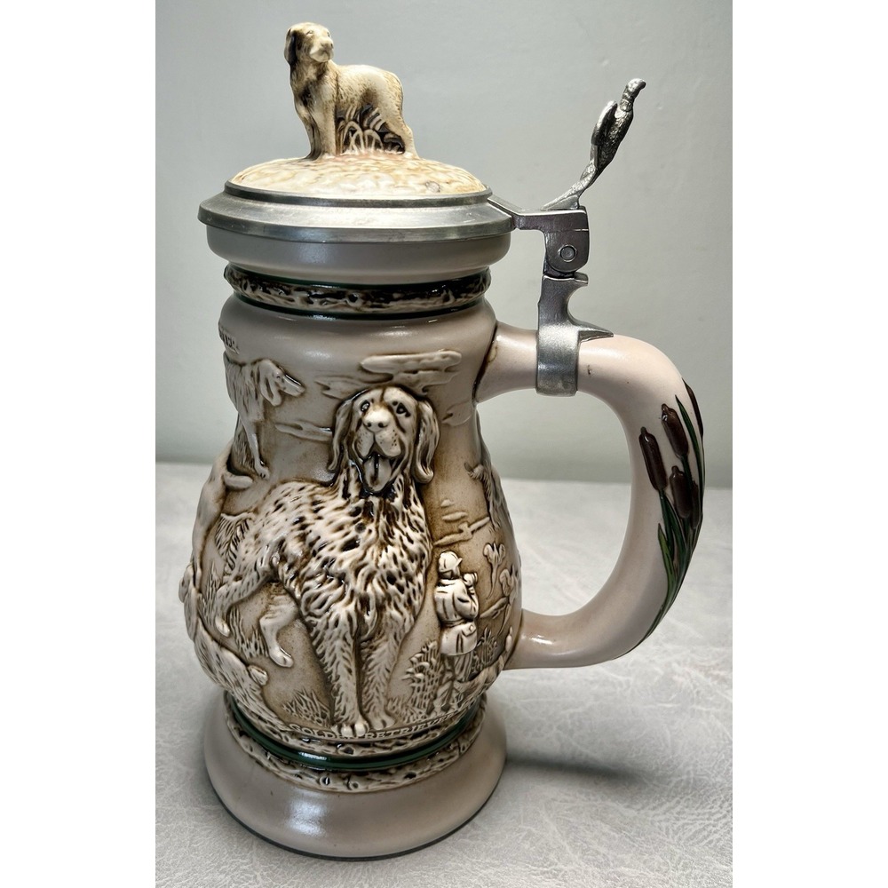 VTG 1991 Avon Great Dogs of the Outdoors Beer Stein Pewter Lid Hunting Retriever